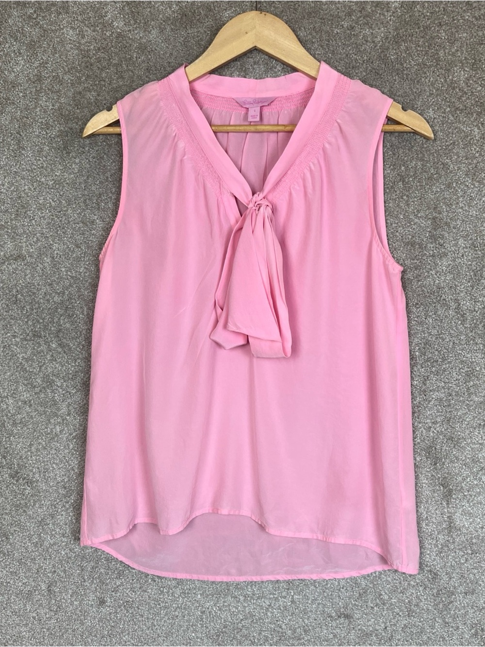 Lilly Pulitzer Blouse Womens Small Pink Silk Sleeveless Tie Neck Pullover- 5309